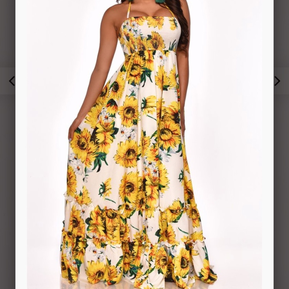 Trouville Backless Halter Maxi Dress Sunflower